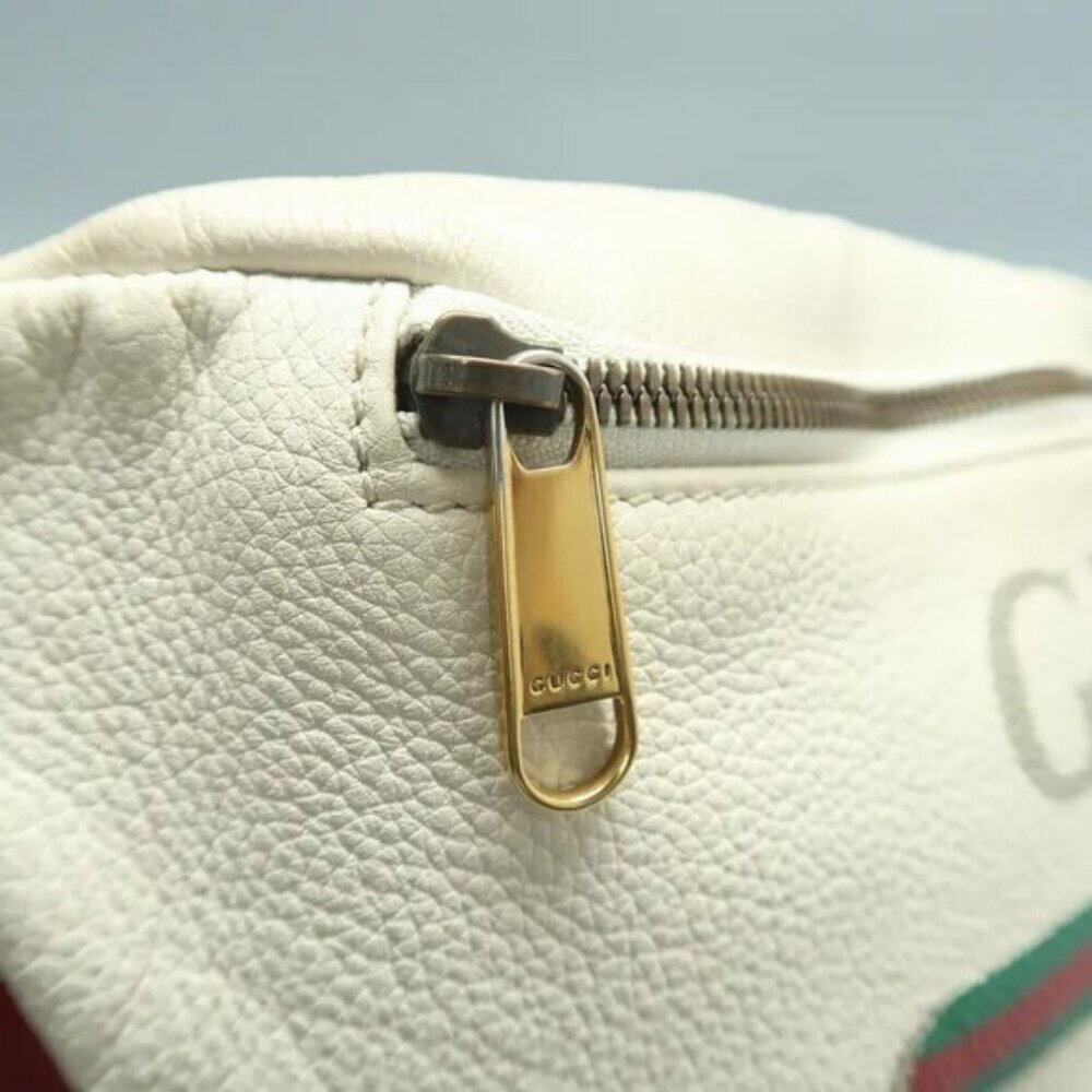 Authentic Gucci Logo Belt Bag Medium White Leather GG Waist Bag Crossbody - Picture 7 of 12